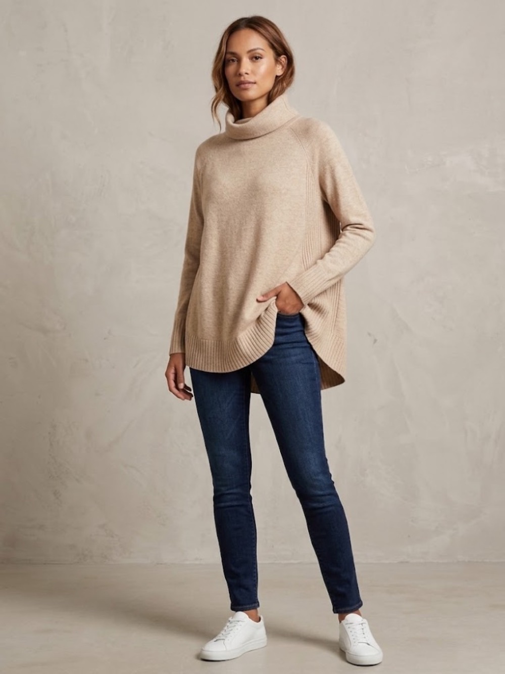 LOFT Beige Cowl Neck Tunic Sweater